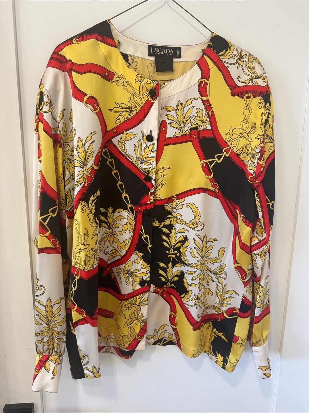 Escada Yellow, Black & Red Patterned Silk Blazer Jacket
